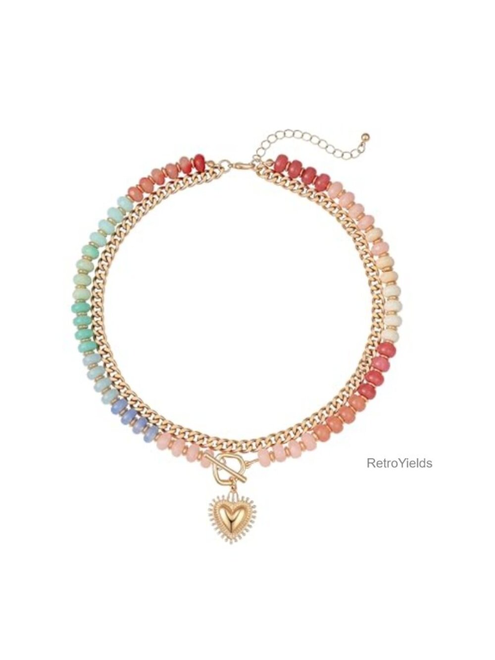 Layered Beaded Necklace 14K Gold Plated Heart Charm Choker Women Boho